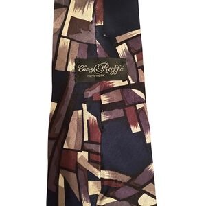 Chez Roffe New York Mens Silk Tie Abstract‎ Geometric Navy Purple Burgundy USA